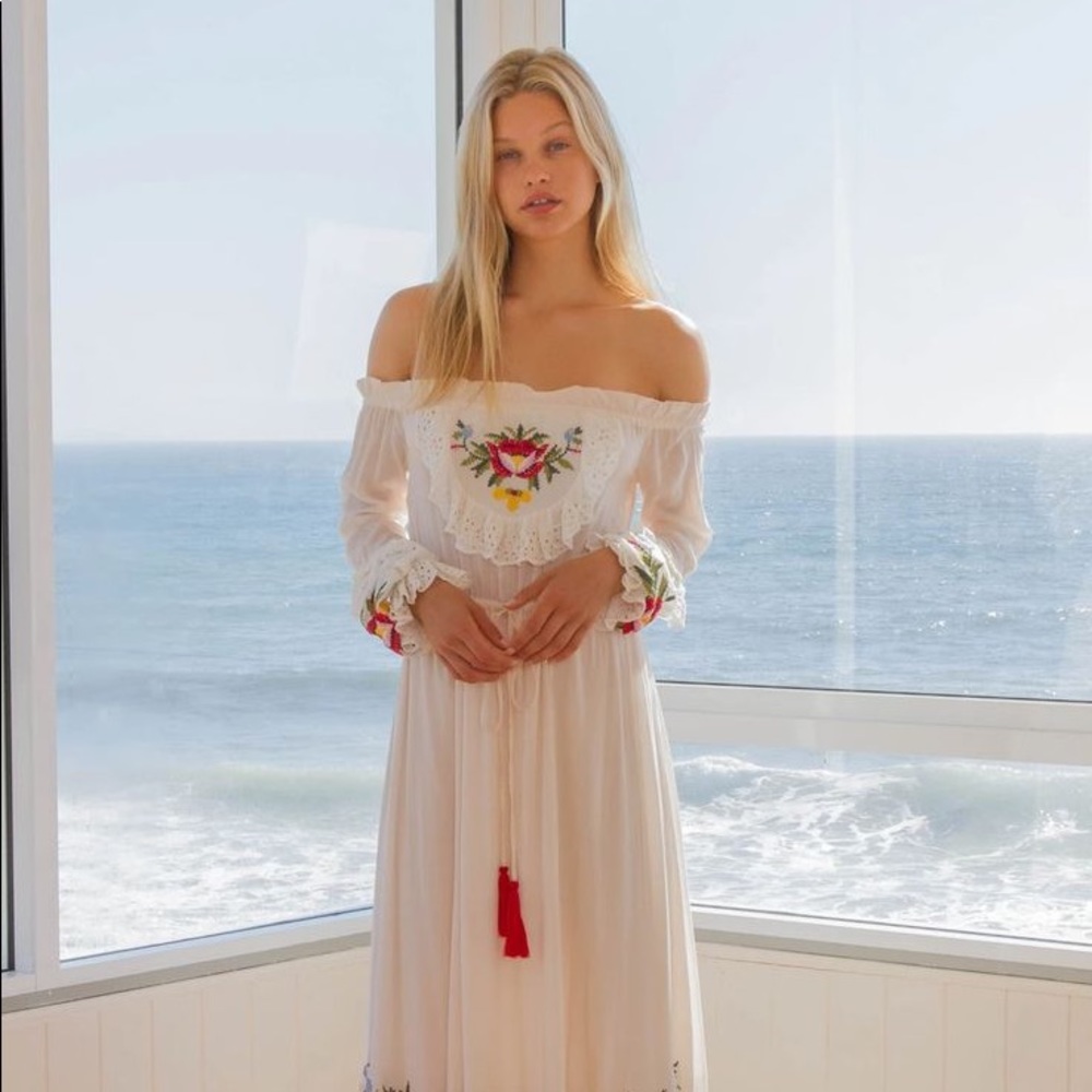 Fillyboo Poppy Apple Off Shoulder Embroidered Maxi